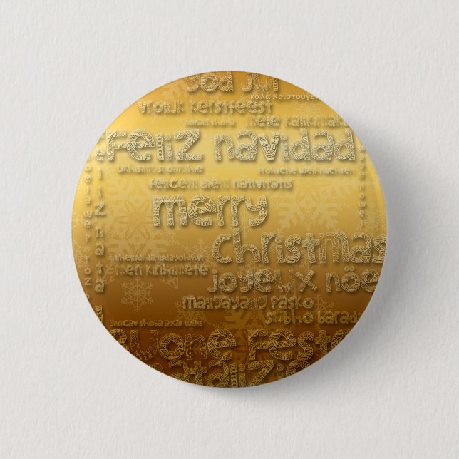 Gold International Christmas Greeting Button (Front)