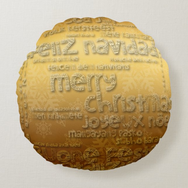 Gold International Christmas Navidad Round Pillow (Front)