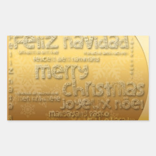 Gold International Christmas Rectangular Sticker
