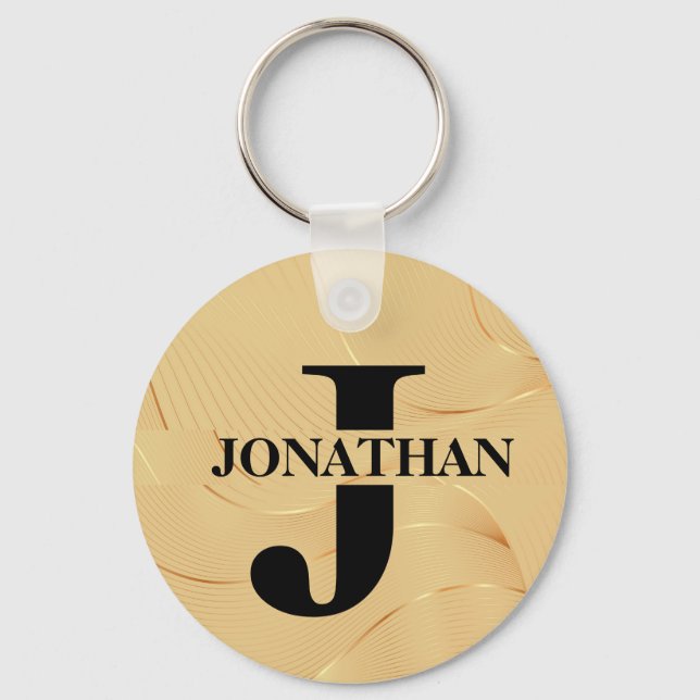 Gold Intersecting Initial Letter Name Typography Key Ring (Front)