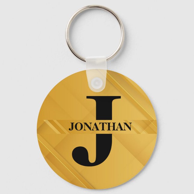Gold Intersecting Initial Letter Name Typography Key Ring (Front)