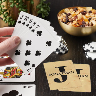 Gold Intersecting Initial Letter Name Typography Playing Cards