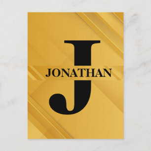 Gold Intersecting Initial Letter Name Typography Postcard