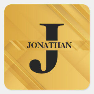 Gold Intersecting Initial Letter Name Typography Square Sticker