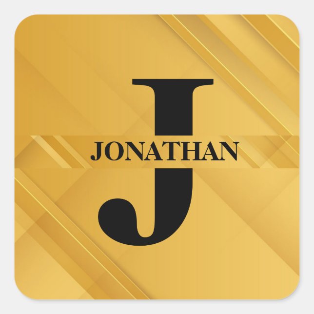 Gold Intersecting Initial Letter Name Typography Square Sticker (Front)