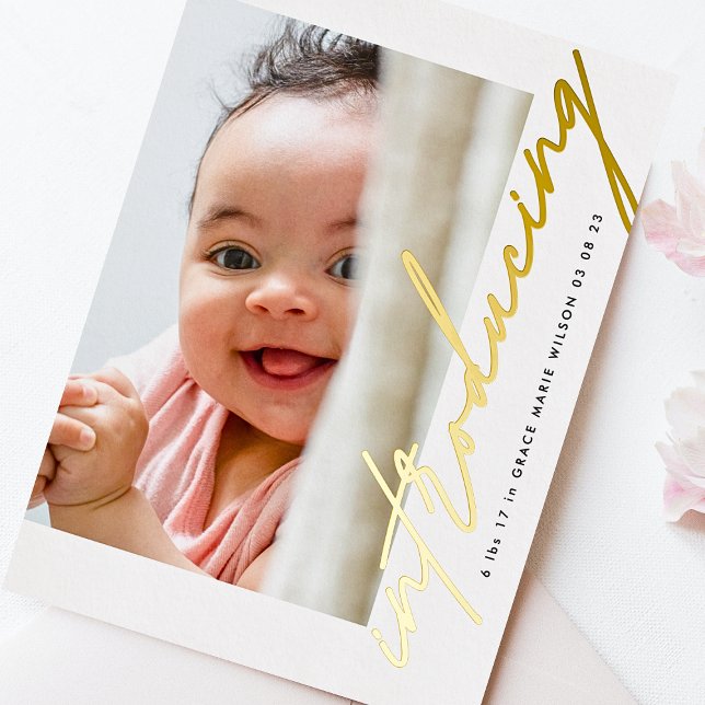 Gold Introducing Written Photo Baby Announcement (Creator Uploaded)