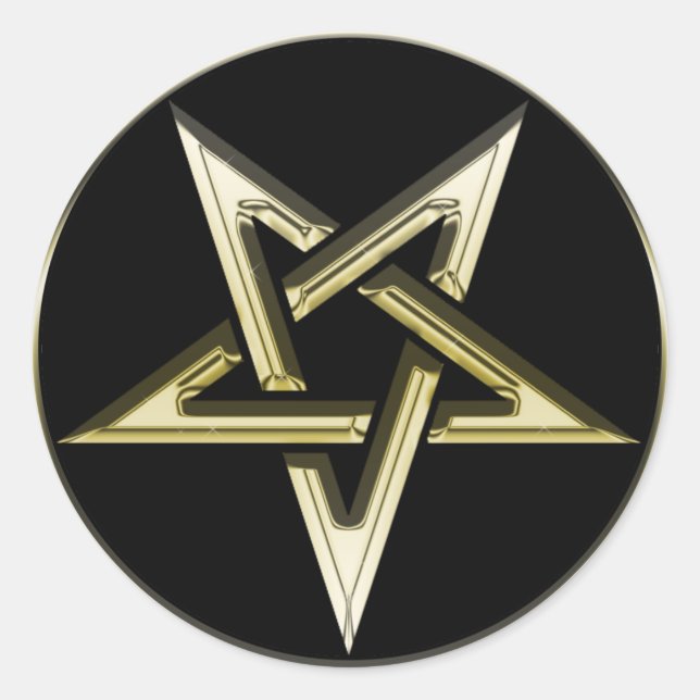 Gold Inverted Pentagram Classic Round Sticker (Front)