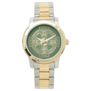 Gold Irish Celtic Cross & Shamrock Watch