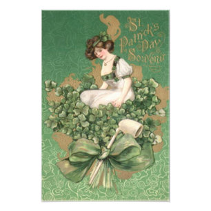 Gold Irish Woman Green Bow Shamrock Clay Pipe Photo Print