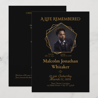 Gold-ish Tone Black Funeral Program Invitation