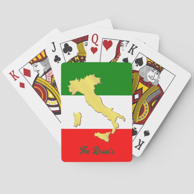 Gold Italy Map Italian Flag Playing Cards (Back)
