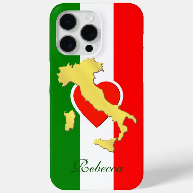 Gold Italy Map Monogrammed Italian Flag Phone Case (Back)