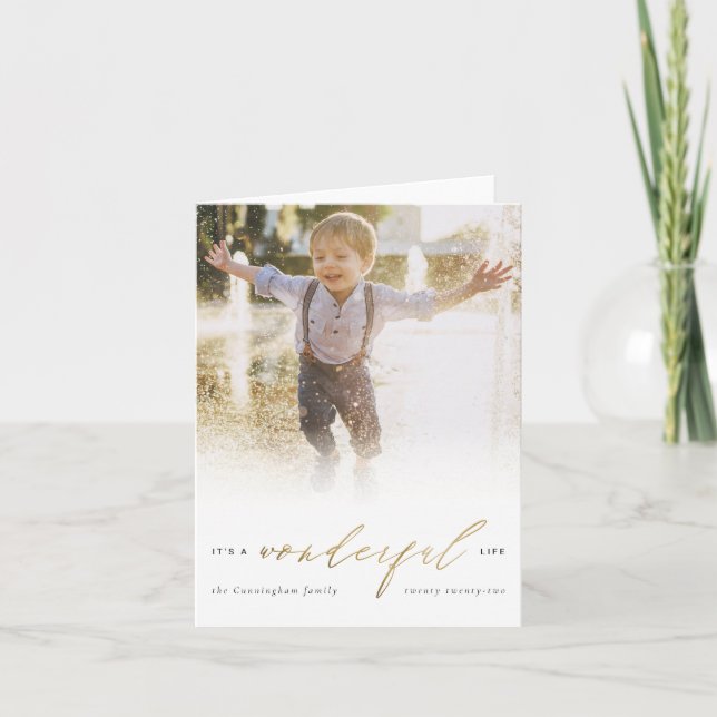 Gold It's A Wonderful Life Script Photo Christmas Holiday Card (Front)