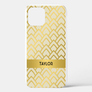 Gold Ivory Art Deco Geometric Pattern Personalise iPhone 12 Case