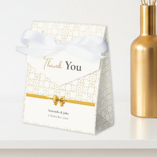 Gold & Ivory Art Deco Pattern with Bow Wedding Favour Box
