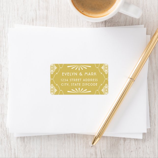 Gold Ivory Art Deco Wedding Address Label (Insitu)