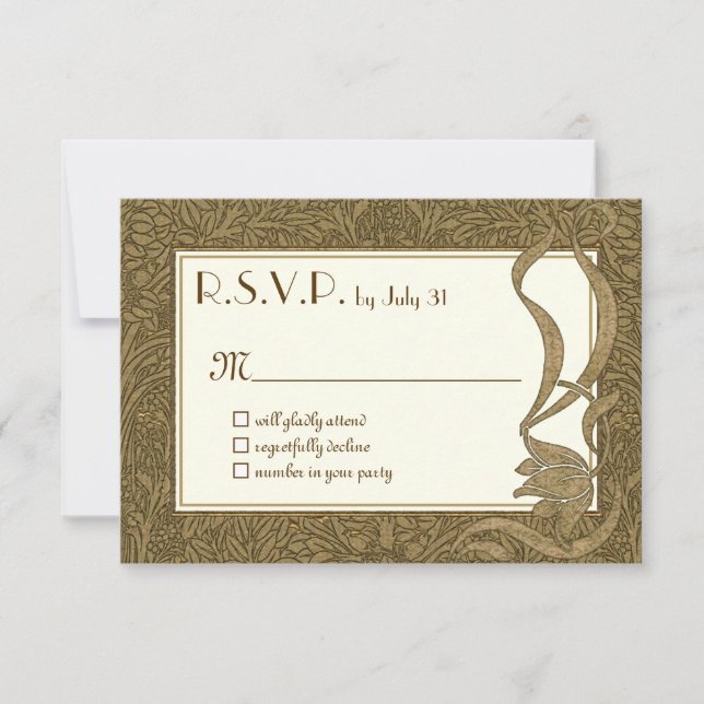 Gold Ivory Art Nouveau Elegant RSVP Card (Front)