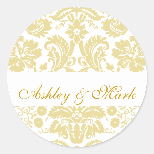 Gold Ivory Bride Groom Damask Wedding Sticker (Front)