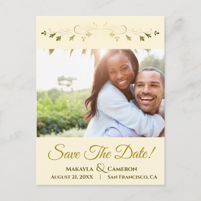 Gold & Ivory Cream Wedding Save the Date Photo Announcement Postcard (Front)