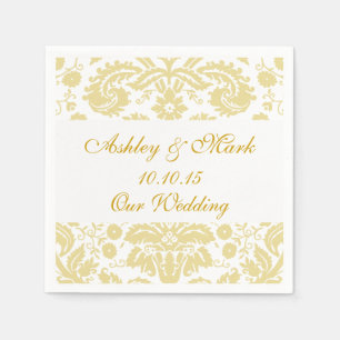 Gold Ivory Damask Wedding Paper Napkins