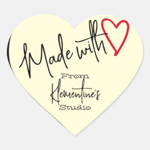 Gold Ivory Made with Love Handmade From Studio  Heart Sticker