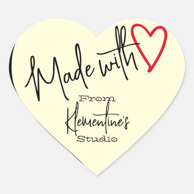 Gold Ivory Made with Love Handmade From Studio  Heart Sticker (Front)