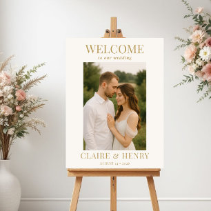 Gold Ivory Minimal Photo Wedding Welcome  Poster