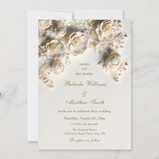 Gold Ivory Sculptural Flowers Invitation