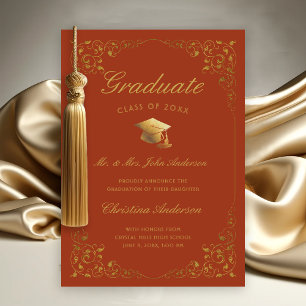 Gold Ivy Cap Script From Parents Orange Graduation Announcement