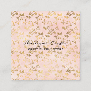 Gold Ivy Print Pink Square Business Card