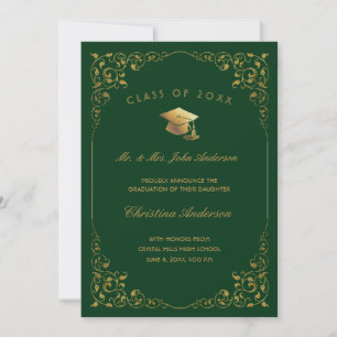 Gold Ivy Script From Parents Green Graduation Announcement