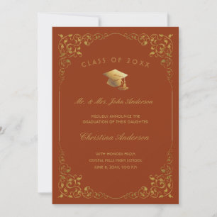 Gold Ivy Script From Parents Orange Graduation Announcement