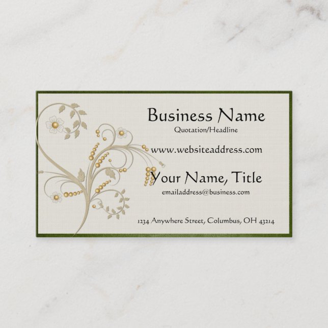 Gold Ivy with Green Border Business Cards (Front)