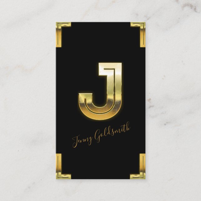 Gold J Initial and Borders Business Card (Front)
