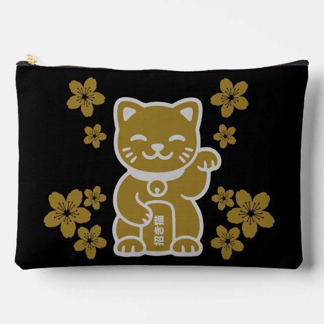 Gold Japanese Maneki-neko Accessory Pouch (Front)