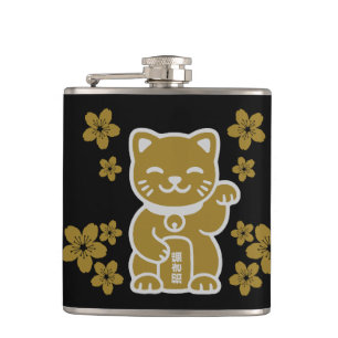 Gold Japanese Maneki-neko Hip Flask