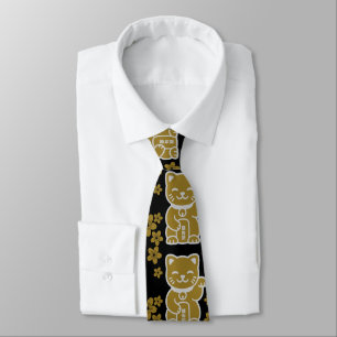 Gold Japanese Maneki-neko Tie