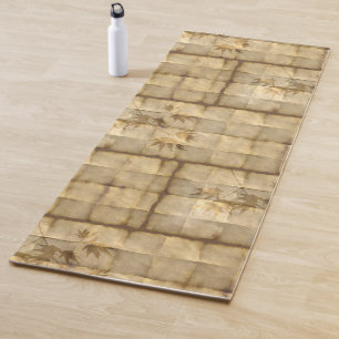 Gold japanese maple leaf parchment paper elegant yoga mat