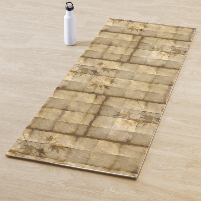 Gold japanese maple leaf parchment paper elegant yoga mat (In Situ)