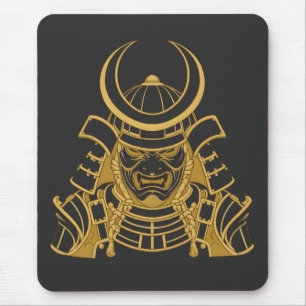 Gold Japanese Samurai Kabuto Helmet and Mempo Mask Mouse Mat