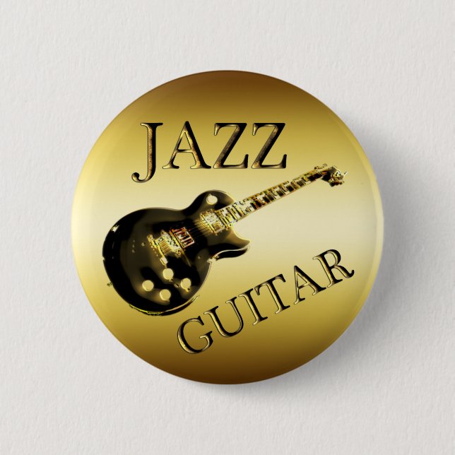 GOLD JAZZ GUITAR 6 CM ROUND BADGE (Front)