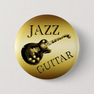 GOLD JAZZ GUITAR 6 CM ROUND BADGE