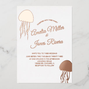 Gold JellyFish Wedding Pressed  Foil Invitation