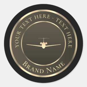 Gold Jet Aeroplane Logo Classic Round Sticker