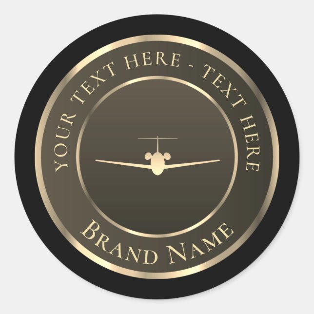 Gold Jet Aeroplane Logo Classic Round Sticker (Front)