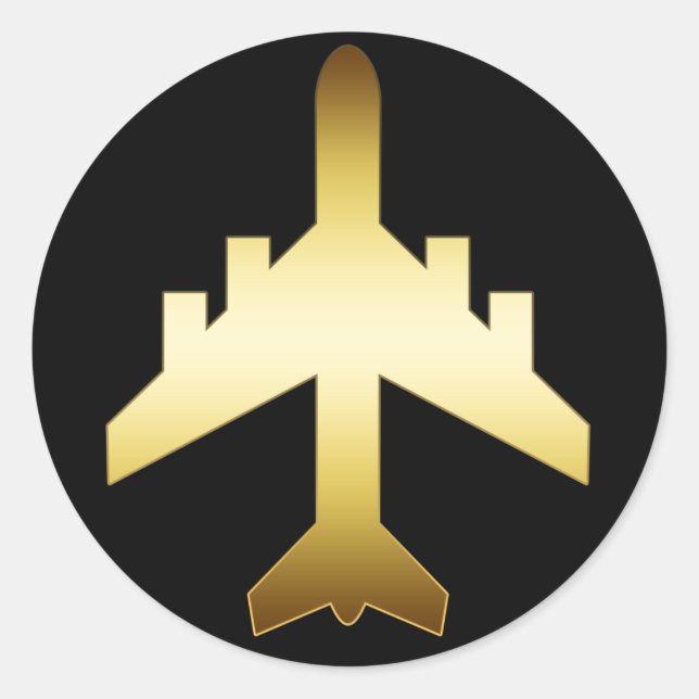 GOLD JET AIRPLANE CLASSIC ROUND STICKER (Front)