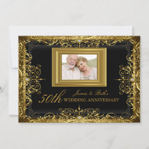 Gold Jewel Damask 50th Wedding Anniversary Invite