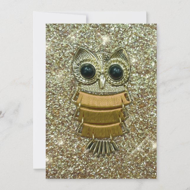 Gold Jewel Owl Invitation (Front)