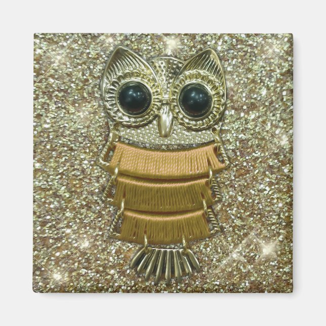 Gold Jewel Owl Magnet (Front)
