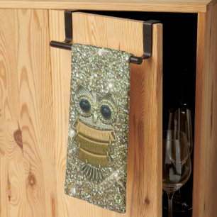 Gold Jewel Owl Tea Towel